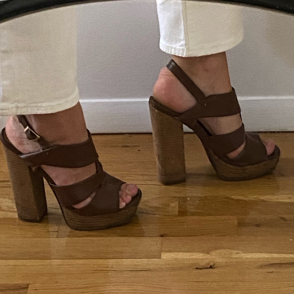 MIA brown leather platform heels